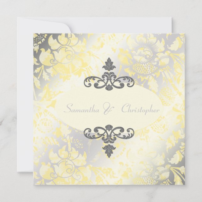 Vintage Rosor + Gult-/Grått-inbjudningar Inbjudningar (Framsida)