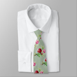 vintage rosor i dammig salvia grön slips