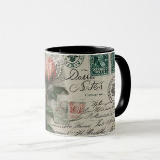 vintage rosor och vykort mugg