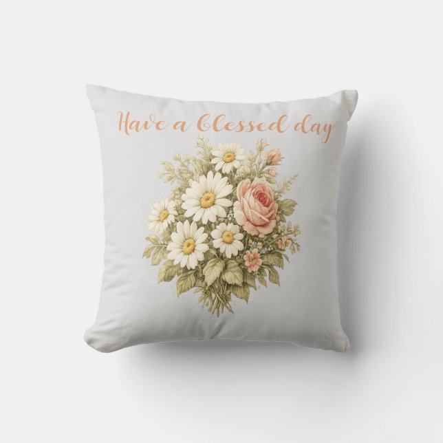 Vintage Rosor & Prästkragar Blommig Bouquet Kudd Kudde (Framsida)