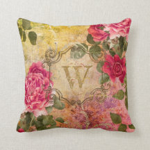 Vintage Rosor Rosa Blommig Damask Monogram