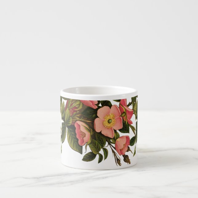 Vintage Rosor Vacker Rosa Botanisk Espressomugg (Framsidan)