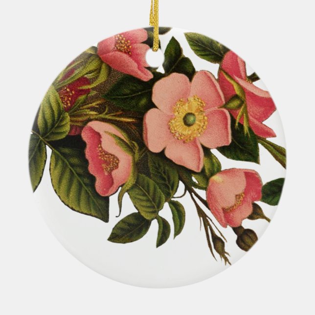 Vintage Rosor Vacker Rosa Botanisk Julgransprydnad Keramik (Baksidan)