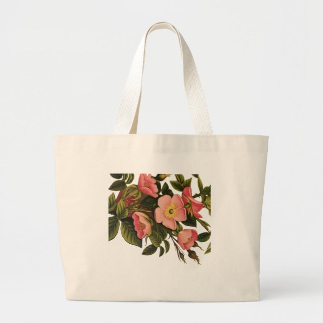 Vintage Rosor Vacker Rosa Botanisk Jumbo Tygkasse (Framsidan)