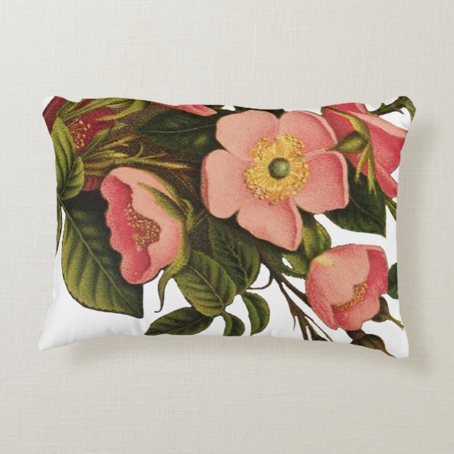 Vintage Rosor Vacker Rosa Botanisk Prydnadskudde (Baksidan)