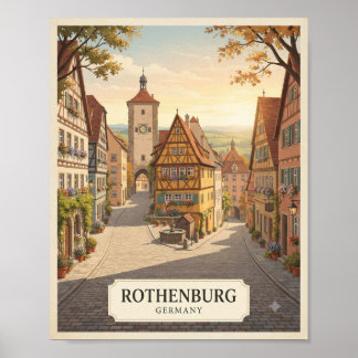 Vintage Rothenburg Tyskland Resaaffisch Poster
