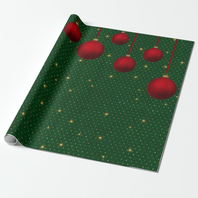 Vintage rött, grönt och guld julinpackningspapper presentpapper (Utrullad)