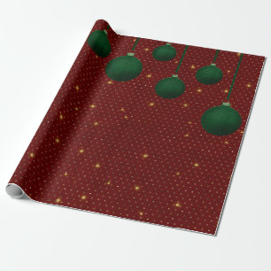 Vintage rött, grönt och guld julinpackningspapper presentpapper