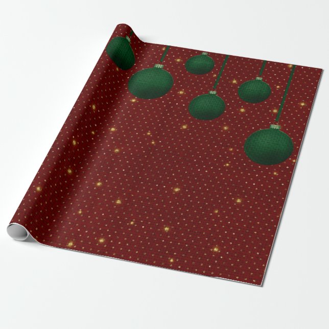 Vintage rött, grönt och guld julinpackningspapper presentpapper (Utrullad)