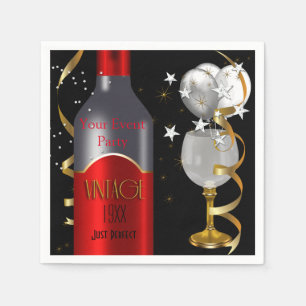 Vintage Rött Vin Svart Guld Silver Pappersservett