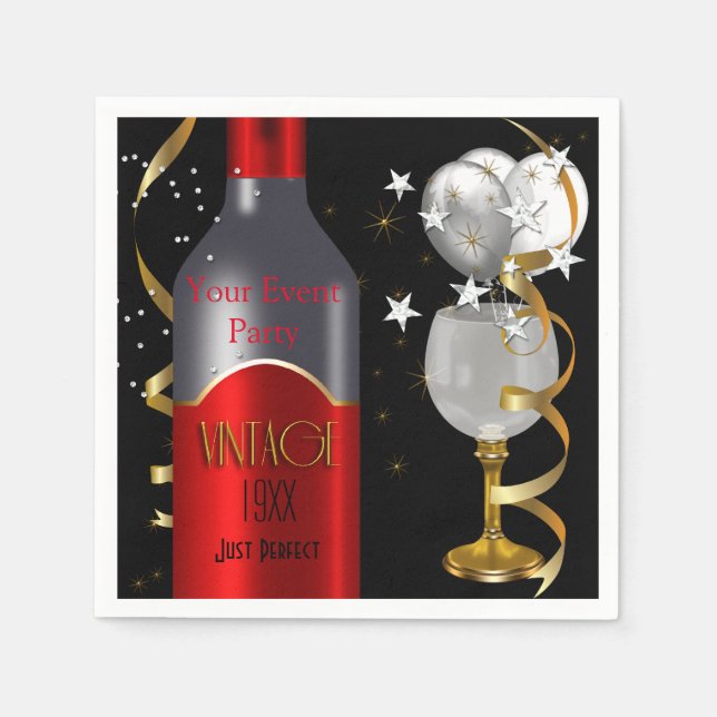 Vintage Rött Vin Svart Guld Silver Pappersservett (Framsidan)