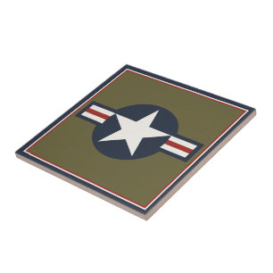 Vintage Rött vitt blått USAAF Insignia Star Pub Kakelplatta