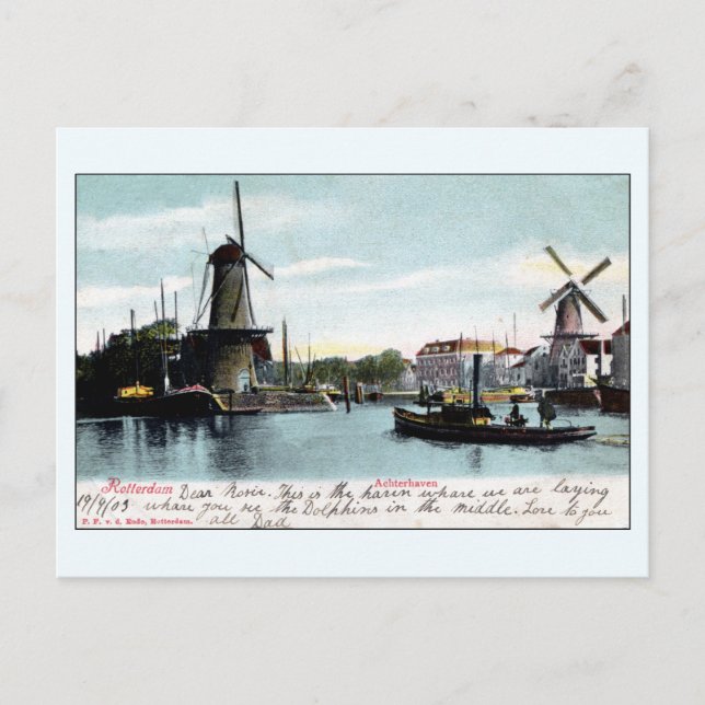 Vintage Rotterdam Nederländernas gamla hamn Vykort (Framsida)