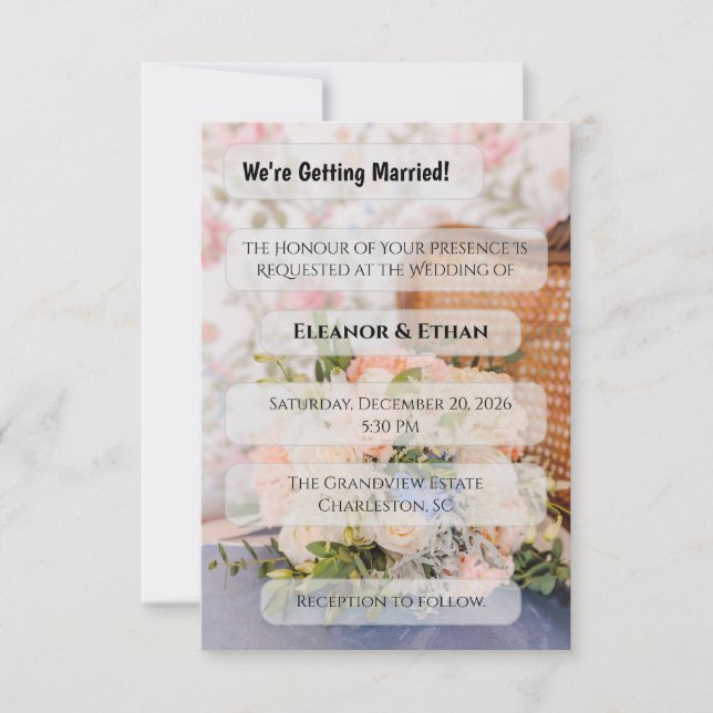 Vintage rottingstolen i peach och blå blomsterbuke inbjudningar (Framsida)