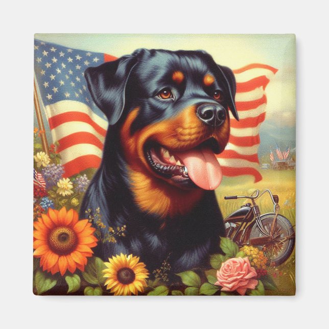 Vintage Rottweiler-målning Magnet (Framsidan)
