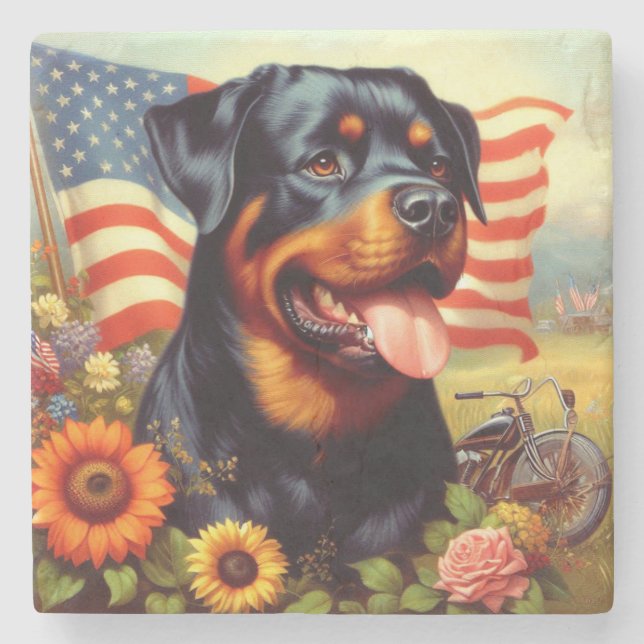 Vintage Rottweiler-målning Stenunderlägg (Framsidan)