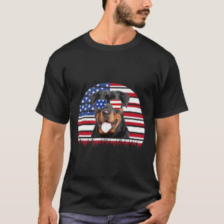 Vintage Rottweiler Rottie Sol Glass US Flagga 4:e T Shirt