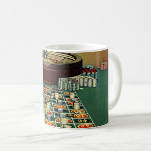 Vintage roulettbord kasinospel, spelchips kaffemugg