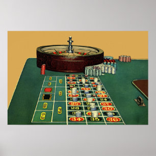 Vintage roulettbord kasinospel, spelchips poster