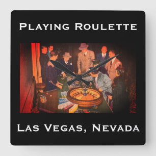Vintage Roulette Scene, Las Vegas, Nevada Fyrkantig Klocka
