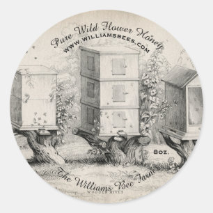 Vintage Round Bee Hives Baby Burk Sticker Runt Klistermärke