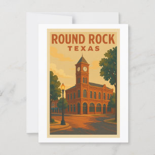 Vintage Round Sten Texas Travel Poster Vykort