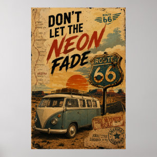 Vintage Route 66 Arizona Husbil Neon Vägsida Poster