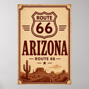 Vintage Route 66 Arizona Ökenvägs Konst Poster