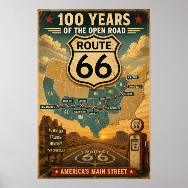 Vintage Route 66 Centennial America's Main Street Poster (Framsidan)