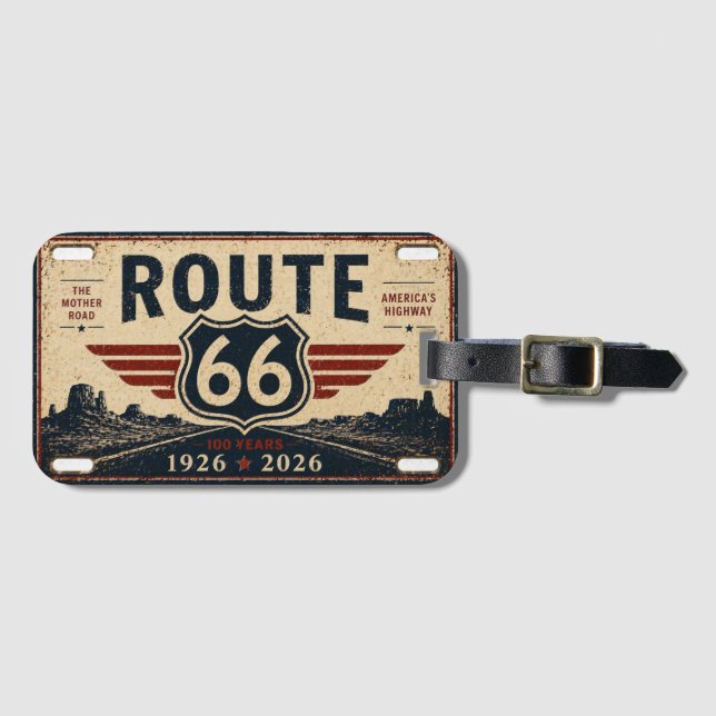 Vintage Route 66 Centennial Retro Design Bagagebricka (Framsida horisontal)