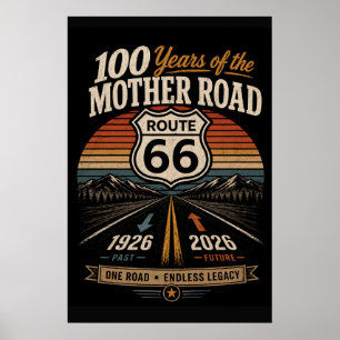 Vintage Route 66 Centennial Retro Solnedgångsrand Poster