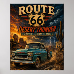 Vintage Route 66 Desert Thunder Retro Lastbil Poster