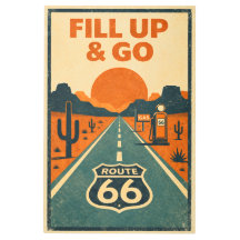 Vintage Route 66 Fyll På Och Gå Retro
