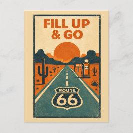 Vintage Route 66 Fyll På Och Gå Retro Vykort