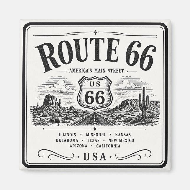 Vintage Route 66 Highway Konst Magnet (Framsidan)