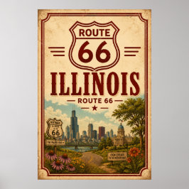Vintage Route 66 Illinois Chicago Trädgårdskonst Poster