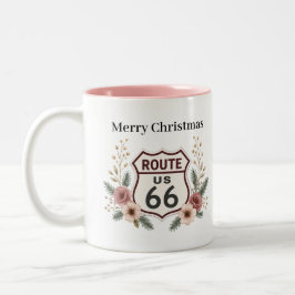 Vintage Route 66 Julblommig kaffemorgon Två-Tonad Mugg