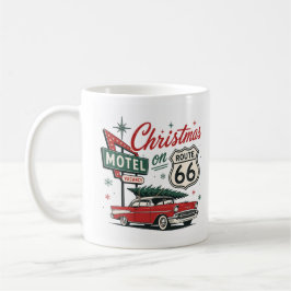 Vintage Route 66 Julklassiker Röd Bil Högtid Kaffemugg