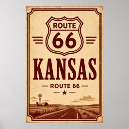 Vintage Route 66 Kansas Prairie Road Trip Konst Poster