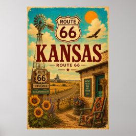 Vintage Route 66 Kansas Solresor Konst Poster