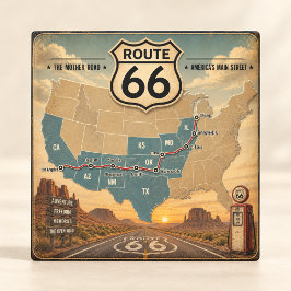 Vintage Route 66-karta Bensin Pump Landskap Magnet