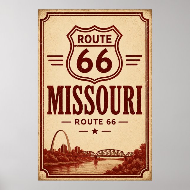 Vintage Route 66 Missouri River Gateway Konst Poster (Framsidan)