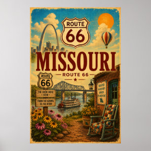 Vintage Route 66 Missouri River Road Trip Art Poster