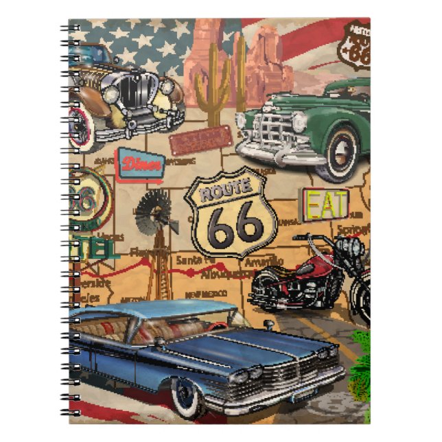Vintage Route 66, nostalgisk poster. Anteckningsbok (Framsidan)
