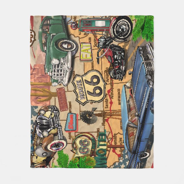 Vintage Route 66, nostalgisk poster. Fleecefilt (Framsidan)