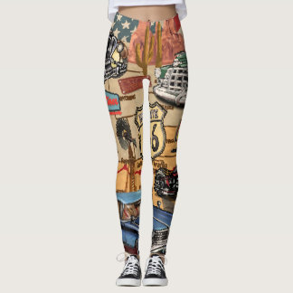 Vintage Route 66, nostalgisk poster. Leggings