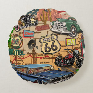 Vintage Route 66, nostalgisk poster. Rund Kudde