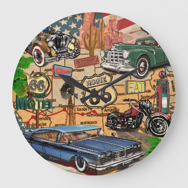 Vintage Route 66, nostalgisk poster. Stor Klocka (Framsida)