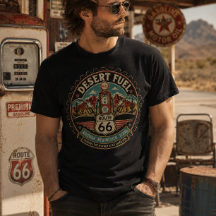 Vintage Route 66 Ökenbränsle Gas Pump Mekniker T Shirt