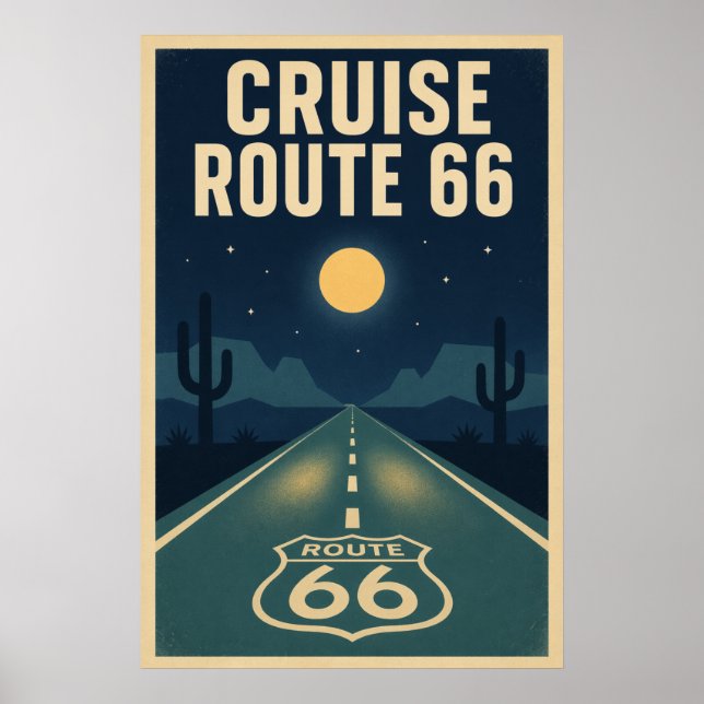 Vintage Route 66 Ökenhighway Midnattskruise Poster (Framsidan)